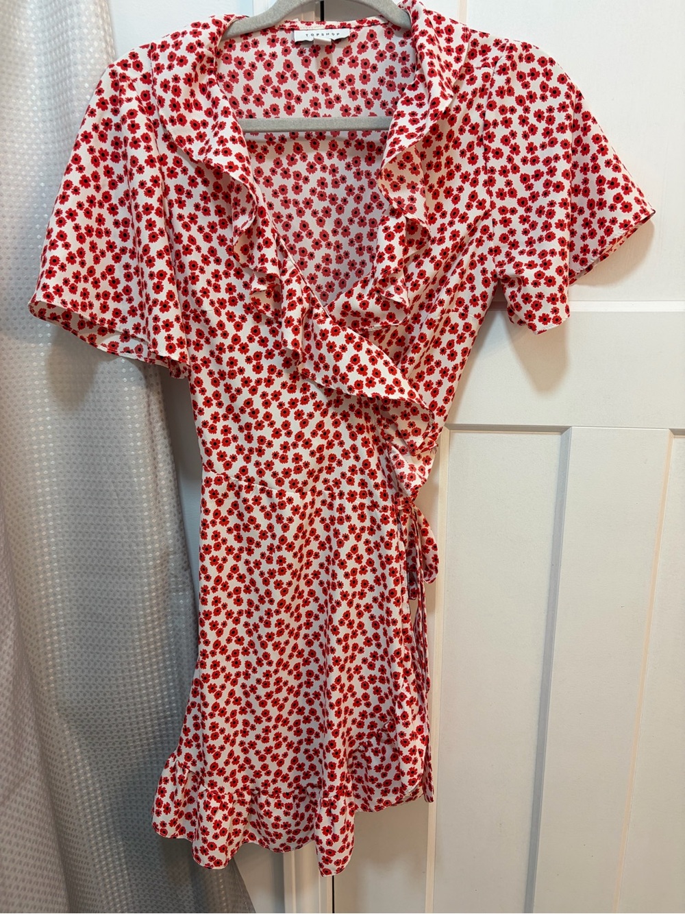 Topshop White and Red Floral Wrap Mini Dress